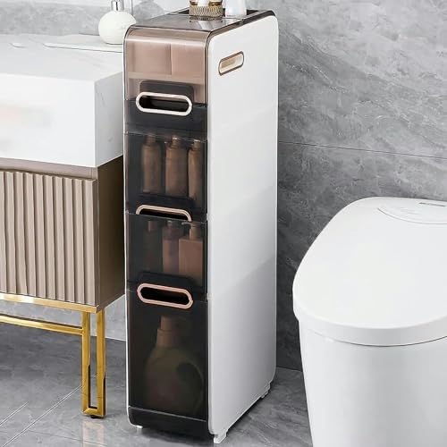 ZGSSOPTU Schmaler Badezimmer-Schrank mit Schublade, große Kapazität, hohe, schlanke Kunststoff-Schubladen und Rollen, vertikale Einheit (4 Etagen) von ZGSSOPTU