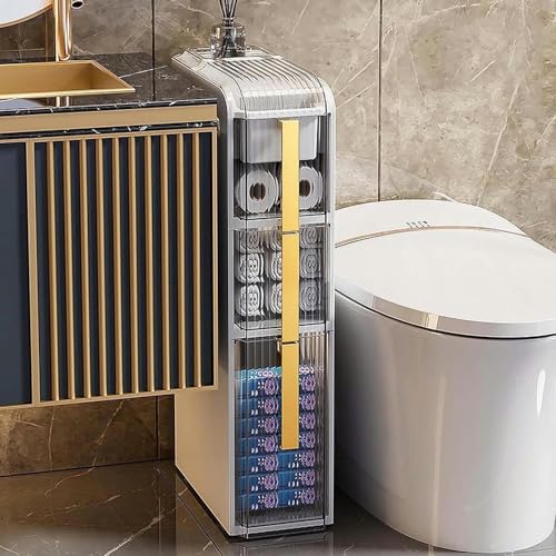 ZGSSOPTU Schmaler Badezimmer-Schrank mit Toilettenpapierhalter-Rollen für kleine Wohnzimmer-Toilettenspalten, 2 Etagen (3 Etagen) von ZGSSOPTU