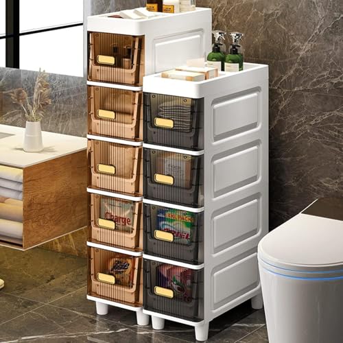 ZGSSOPTU Schmaler Kommoden-Aufbewahrungsturm, Badezimmer-Schrank-Organizer, mit Schubladen, Schublade für Schlafzimmer, Eingangsbereich (Grau, 3 Etagen) von ZGSSOPTU