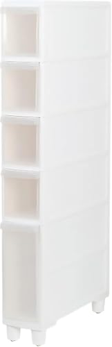 ZGSSOPTU Schmaler hoher Bodenschrank für Badezimmer, vertikale Aufbewahrungseinheit mit 4 transparenten Schubladen und Rollen, 14 cm/22 cm (5 Etagen, 14 cm) von ZGSSOPTU