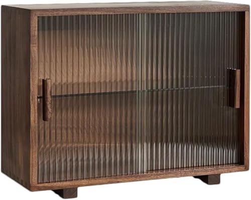 ZGSSOPTU Schwarzer Walnuss-Arbeitsplattenschrank, kleine Küche, Speisekammer mit Glastür, 2-lagiges Sideboard, Hautpflegeprodukte, Porzellan von ZGSSOPTU