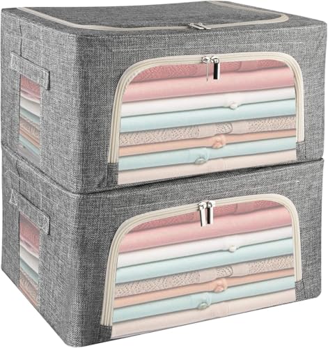 ZGSSOPTU Stoff-Aufbewahrungsbox, faltbarer Mülleimer, stapelbare Behälter, Kleider-Organizer mit transparent (grau) von ZGSSOPTU