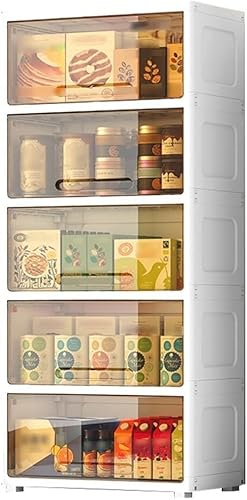 ZGSSOPTU Transparente Aufbewahrungsbox, kann um 180 Grad geöffnet werden, stapelbare Kunststoffbehälter mit Deckel, Flaschenzug-Typ Schrank für Wohnzimmer (transparent, gelb, 5 Ebenen) von ZGSSOPTU