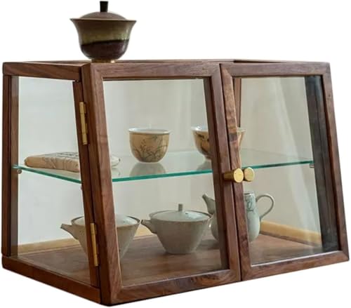 ZGSSOPTU Trapez-Anrichte aus massivem Holz, Klarglas, 2-stöckig, Speisekammerschrank mit Türen, Tee-Display, von ZGSSOPTU