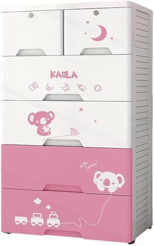 ZGSSOPTU Verdickter Schubladenschrank, Aufbewahrung, mehrschichtig, Kinderschrank, Haushalt, Kunststoff-Aufbewahrungsschränke (Rosa, 3 Ebenen) von ZGSSOPTU