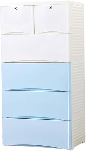 ZGSSOPTU Verdickter großer Aufbewahrungsschrank, Schubladentyp, Kunststoff, Kinderkleidung, Kleiderschrank, Finishing-Kommode (weiß-blau, 3 Ebenen) von ZGSSOPTU