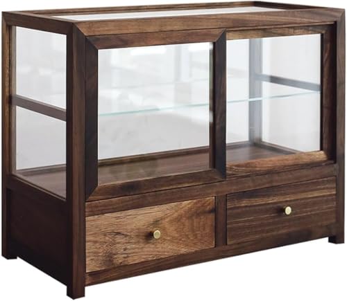 ZGSSOPTU Vitrine aus Massivholz mit 2 Schubladen, Klarglas-Arbeitsplatte, Etagen, Speisekammerschrank mit Tee, Schutz von ZGSSOPTU