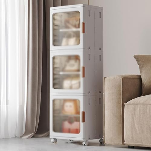 ZGSSOPTU Zusammenklappbarer Aufbewahrungsschrank mit magnetischen Türen und Rollen, multifunktional, stapelbar, 2 Ebenen (3 Etagen) von ZGSSOPTU