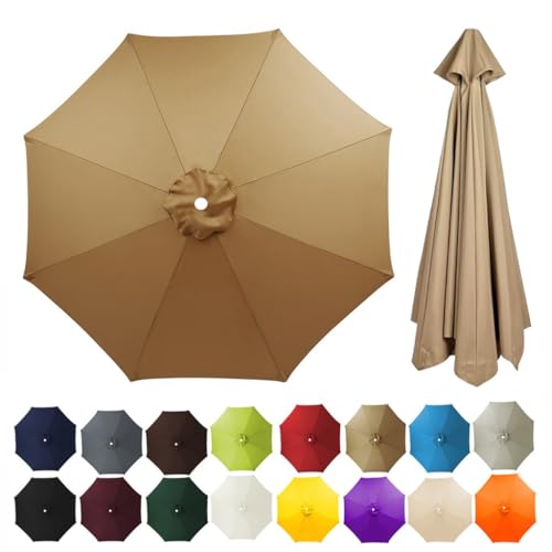 2.7/3/3,5/4 m Terrassenschirm-Ersatzdach for 8 Rippen Markt-/Hof-Tischschirm-Ersatzabdeckung runder Sonnenschirm-Abdeckungsstoff for den Außenbereich(Khaki,2.7m) von ZGWRYI