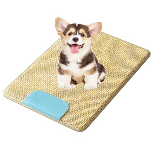 Kühlende Haustiermatte for Hunde und Katzen natürliches Rattan-Strohpolster atmungsaktive Sommerbettmatten for Haustiere rutschfeste Kühlmatratze for den Innen- und Außenbereich(Blue,60x50cm) von ZGWRYI