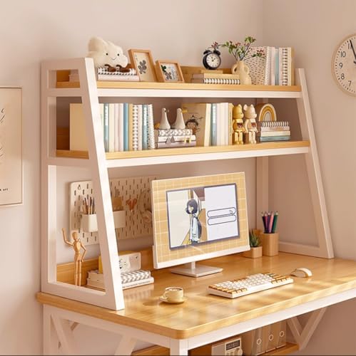 Schreibtisch-Bücherregal 3-stufiges für das Büro Trapezförmiges Schreibtisch-Bücherregal Aufbewahrungsregal für Schreibtische aus Metall und Holz Mit Anti-Rutsch-Pads(Natural,95 x 32 x 90cm) von ZGWRYI