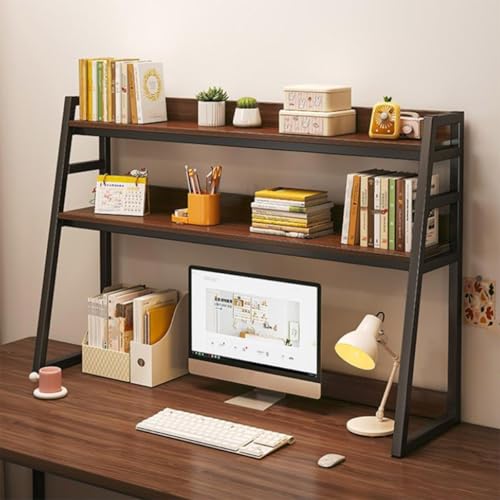 Schreibtisch-Bücherregal 3-stufiges für das Büro Trapezförmiges Schreibtisch-Bücherregal Aufbewahrungsregal für Schreibtische aus Metall und Holz Mit Anti-Rutsch-Pads(Walnut,95 x 32 x 90cm) von ZGWRYI