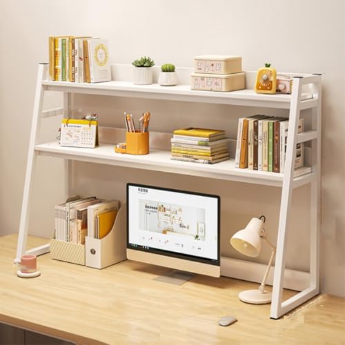 Schreibtisch-Bücherregal 3-stufiges für das Büro Trapezförmiges Schreibtisch-Bücherregal Aufbewahrungsregal für Schreibtische aus Metall und Holz Mit Anti-Rutsch-Pads(White,115 x 32 x 90cm) von ZGWRYI