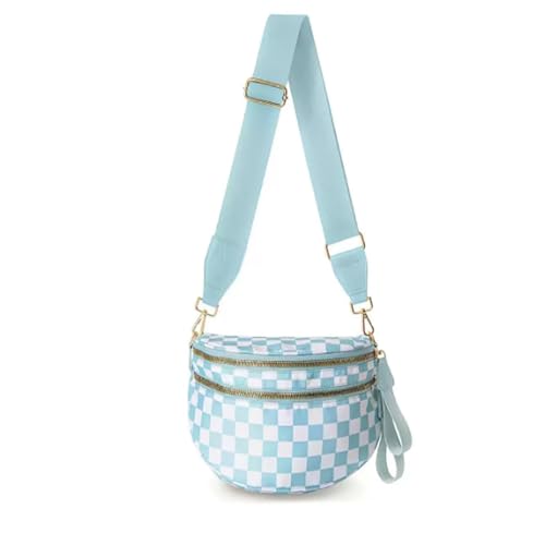 Stylish Checkered Crossbody Bum Bag for Women checkered Bum Handbags With Shoulder Strap Premium Nylon,Adjustable Strap Spacious Large Capacity(Ice blue) von ZGWRYI