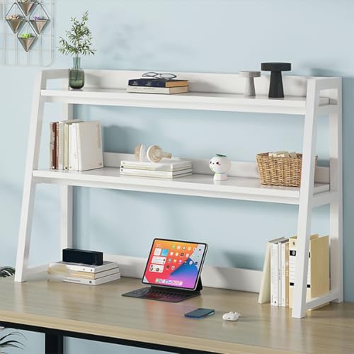 Trapezförmiges Schreibtisch-Bücherregal 3-Stöckiges Fürs Büro Schreibtisch-Aufbewahrungsregal Für Computertische, Mehrzweck-Bücherregal Aus Holz Fü(White,115 x 32 x 90cm) von ZGWRYI