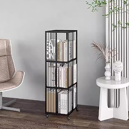 ZGWRYI 360° Revolving Metal Bookshelf with Swivel Casters Tier revolving Bookcase Freestanding Bookshelf for Bedroom,Study,Kitchen Office Use Space-Saving(Black,35 * 35 * 107.5cm) von ZGWRYI