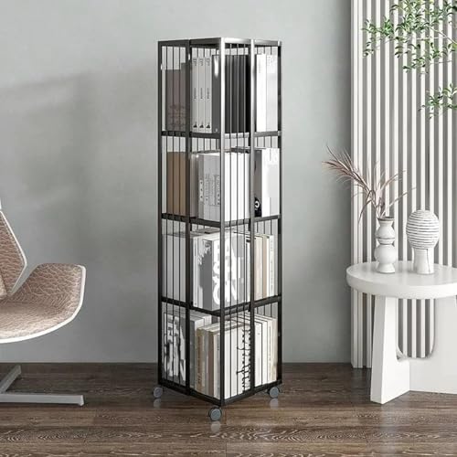 ZGWRYI 360° Revolving Metal Bookshelf with Swivel Casters Tier revolving Bookcase Freestanding Bookshelf for Bedroom,Study,Kitchen Office Use Space-Saving(Black,35 * 35 * 139cm) von ZGWRYI
