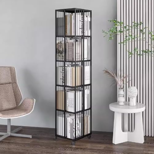 ZGWRYI 360° Revolving Metal Bookshelf with Swivel Casters Tier revolving Bookcase Freestanding Bookshelf for Bedroom,Study,Kitchen Office Use Space-Saving(Black,35 * 35 * 173.5cm) von ZGWRYI