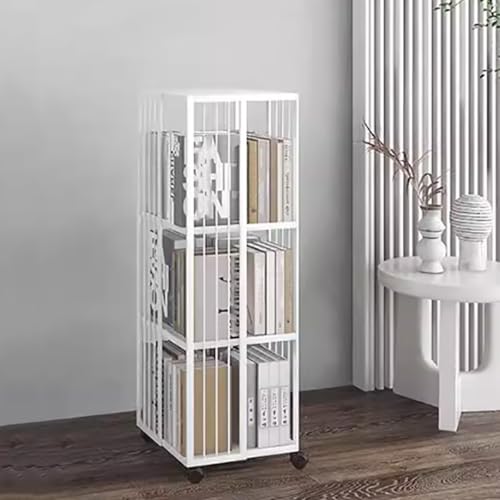 ZGWRYI 360° Revolving Metal Bookshelf with Swivel Casters Tier revolving Bookcase Freestanding Bookshelf for Bedroom,Study,Kitchen Office Use Space-Saving(White,35 * 35 * 107.5cm) von ZGWRYI