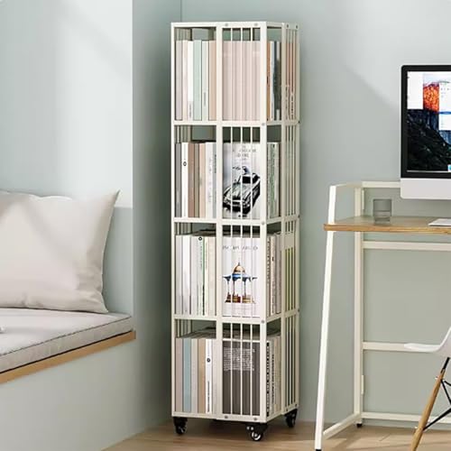 ZGWRYI 360° Revolving Metal Bookshelf with Swivel Casters Tier revolving Bookcase Freestanding Bookshelf for Bedroom,Study,Kitchen Office Use Space-Saving(White,35 * 35 * 139cm) von ZGWRYI