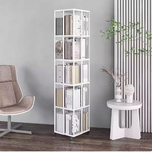 ZGWRYI 360° Revolving Metal Bookshelf with Swivel Casters Tier revolving Bookcase Freestanding Bookshelf for Bedroom,Study,Kitchen Office Use Space-Saving(White,35 * 35 * 173.5cm) von ZGWRYI