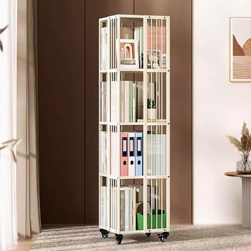 ZGWRYI 360° Rotating Steel Bookcase with Casters Rotating Bookshelf Tiered Spinning Book Shelf Metal for Small Spaces,Living Room,Bedroom,Office Kitchen(White) von ZGWRYI
