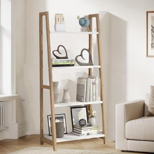 ZGWRYI 4-stöckiges Bücherregal Leiterregal,Bücherregal Aus Bambus,Freistehendes Offenes Lagerregal Aus Holz,for Wohnzimmer,Home Office,Badezimmer,Schlafzimmer(Natural,50 * 30 * 110cm) von ZGWRYI