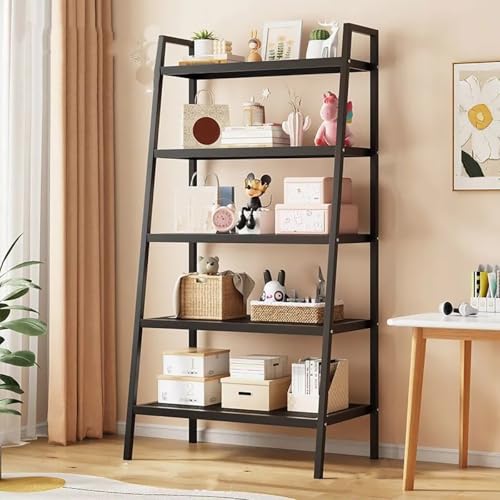 ZGWRYI Metal Ladder Bookcase Bathroom Storage Shelving Tier Storage Rack Multi-Use Shelving Unit for Kitchen,Balcony,Office Plant Stand(Black,Fifth Layer 60 * 35 * 150cm) von ZGWRYI