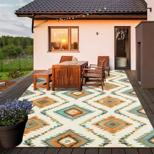 ZGWRYI Outdoor-Teppich wendbar Kunststoff Wetter und UV-beständig for Garten Terrasse Camping Strand und Picknick zusammenklappbar leicht wasserdicht Teppichmatte(Style 1,140 * 200cm) von ZGWRYI