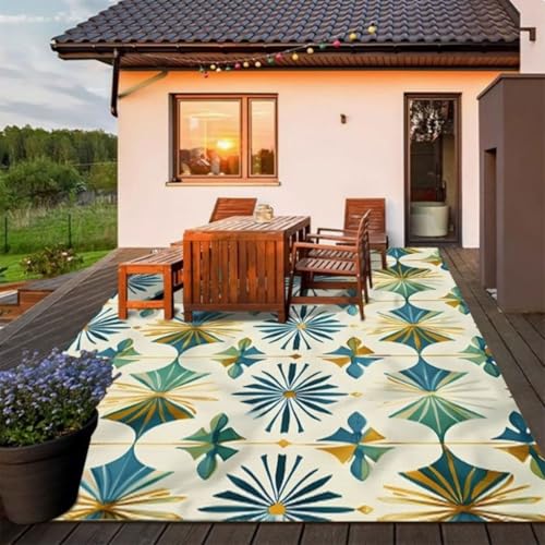 ZGWRYI Outdoor-Teppich wendbar Kunststoff Wetter und UV-beständig for Garten Terrasse Camping Strand und Picknick zusammenklappbar leicht wasserdicht Teppichmatte(Style 11,160 * 230cm) von ZGWRYI