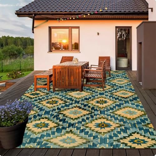 ZGWRYI Outdoor-Teppich wendbar Kunststoff Wetter und UV-beständig for Garten Terrasse Camping Strand und Picknick zusammenklappbar leicht wasserdicht Teppichmatte(Style 3,160 * 230cm) von ZGWRYI