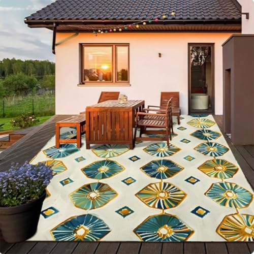 ZGWRYI Outdoor-Teppich wendbar Kunststoff Wetter und UV-beständig for Garten Terrasse Camping Strand und Picknick zusammenklappbar leicht wasserdicht Teppichmatte(Style 4,140 * 200cm) von ZGWRYI