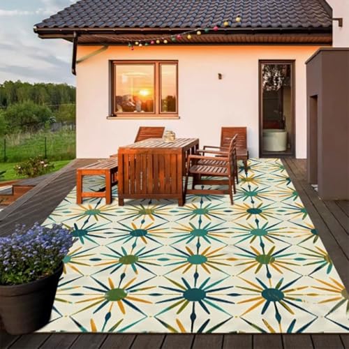 ZGWRYI Outdoor-Teppich wendbar Kunststoff Wetter und UV-beständig for Garten Terrasse Camping Strand und Picknick zusammenklappbar leicht wasserdicht Teppichmatte(Style 6,120 * 200cm) von ZGWRYI