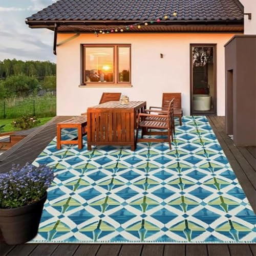ZGWRYI Outdoor-Teppich wendbar Kunststoff Wetter und UV-beständig for Garten Terrasse Camping Strand und Picknick zusammenklappbar leicht wasserdicht Teppichmatte(Style 7,80 * 120cm) von ZGWRYI