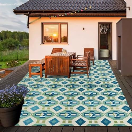 ZGWRYI Outdoor-Teppich wendbar Kunststoff Wetter und UV-beständig for Garten Terrasse Camping Strand und Picknick zusammenklappbar leicht wasserdicht Teppichmatte(Style 8,120 * 160cm) von ZGWRYI