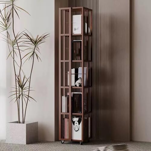 ZGWRYI Rotating Bookcase with casters Levels Bamboo with 360° Display Floor Standing Storage Shelf for Use in Bedroom Living Room Study and Office(Brown) von ZGWRYI