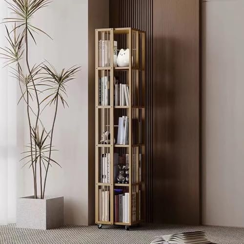 ZGWRYI Rotating Bookcase with casters Levels Bamboo with 360° Display Floor Standing Storage Shelf for Use in Bedroom Living Room Study and Office(Natural) von ZGWRYI