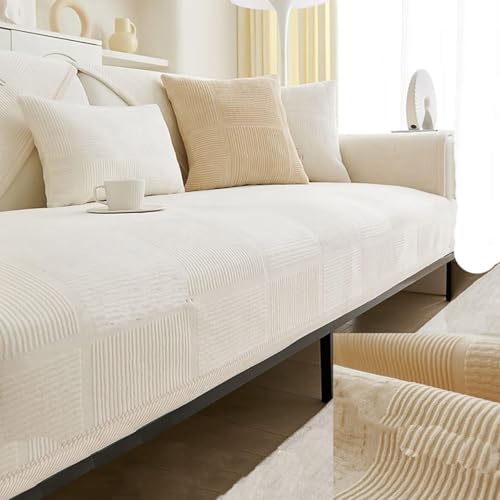 ZGWRYI Sofabezug Anti-Rutsch Sofa Schutzhülle,Sofabezüge,Waschbarer Couch Überzug für 1/2/3/4 Sitzers L-Form Sofa,Sommer- und Jahresgebrauch(Cremefarben,90 * 160cm) von ZGWRYI