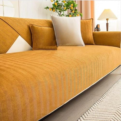 ZGWRYI Sofaschoner Chenille Sofa Cover Anti-Rutsch Couch Überzug für L-Form 3-Sitzer,Waschbarer Sommer-Sofabezug mit Weichem Griff Vintage-Design(Karamellorange (A),110x210cm) von ZGWRYI