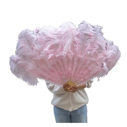 HandfäCher Klappbarer HandfäCher Großer Feder-Fächer, Hochzeit, Karneval, Feier, Bauchtanz-Show, DIY-Dekoration, rosa Federn-Fächer, 13 Knochen FüR KostüM Party Tanzen Hochzeit Show Tee Dekorati(Light von ZGXNYI