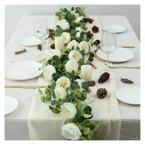 ZGXNYI 200 cm traumhafte künstliche Girlanden mit Seidenrosenblütenranken – Schaffen Sie eine ruhige und Elegante Atmosphäre for Hochzeiten(White) von ZGXNYI