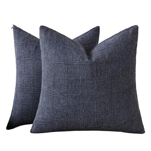 ZGXNYI 2er Set Dekorative Leinen Karo Kissenbezüge Neutral Bauernhaus Vintage Kissenbezüge Modern Boho(Blue,500x500mm) von ZGXNYI