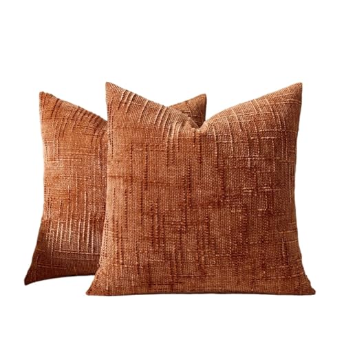 ZGXNYI 2er Set Dekorative Leinen Karo Kissenbezüge Neutral Bauernhaus Vintage Kissenbezüge Modern Boho(Brick Red,450x450mm) von ZGXNYI