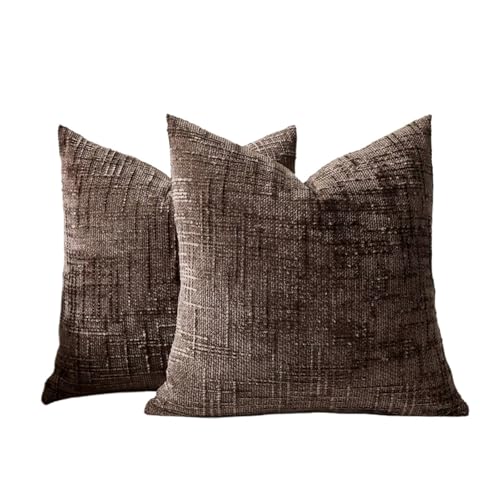 ZGXNYI 2er Set Dekorative Leinen Karo Kissenbezüge Neutral Bauernhaus Vintage Kissenbezüge Modern Boho(Coffee,400x400mm) von ZGXNYI