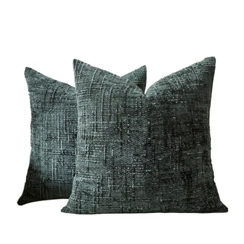 ZGXNYI 2er Set Dekorative Leinen Karo Kissenbezüge Neutral Bauernhaus Vintage Kissenbezüge Modern Boho(Dark Green,600x600mm) von ZGXNYI