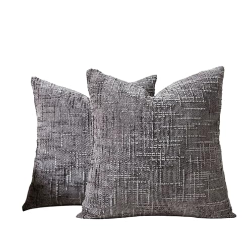 ZGXNYI 2er Set Dekorative Leinen Karo Kissenbezüge Neutral Bauernhaus Vintage Kissenbezüge Modern Boho(Dark Grey,400x400mm) von ZGXNYI