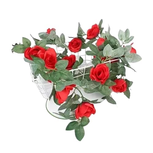 ZGXNYI 3 STK 2M Gefälschte Rose Girlande Künstliche Seide Blume Reben Hängen Floral Garland Hochzeit Blumen String Party Garten Decor(3pcs 16 Heads red) von ZGXNYI