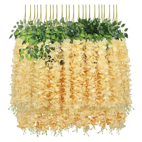 ZGXNYI Lila Glyzinien Kunstblumen 12 Stück Hängegirlande Hochzeit Gefälschte Blumenschnur Seidenblumen Hausgarten Hochzeitsdekoration(Champange) von ZGXNYI