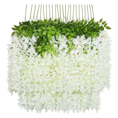 ZGXNYI Lila Glyzinien Kunstblumen 12 Stück Hängegirlande Hochzeit Gefälschte Blumenschnur Seidenblumen Hausgarten Hochzeitsdekoration(White) von ZGXNYI