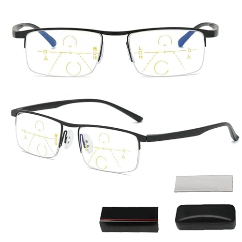 ZGYOZMNG Intelligente Blaulichtfilter Gleitsichtbrille Zoom Brille, Smart Glasses Zoom Brille Progressive Anti Automatischer Fokusanpassung Mit Brille Box für Herren Damen (Black 100) von ZGYOZMNG